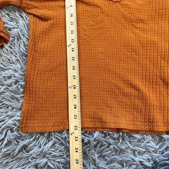 Free People Beach Burnt Orange Waffle Ribbed Knit 3/4 Sleeve Top Medium V Neck - Picture 7 of 9